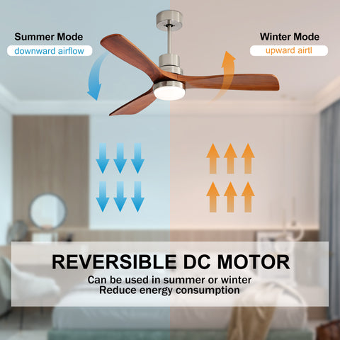 Misty Valley 52" Light Brown Ceiling Fan with Lights, Ceiling Fan with Remote Control, Noiseless Reversible DC Motor and 3 Wood Blades, Timer, 6 Speed for Patio Bedroom, Office