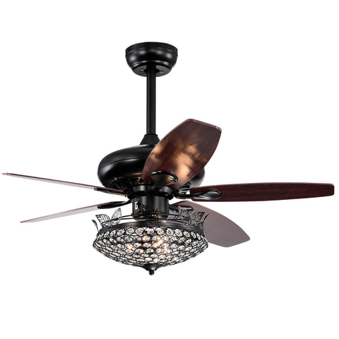 Misty Valley 52in. Black Crystal Modern Ceiling Fan with Remote, Ceiling Fan with 5 Reversible Blade for Living Room