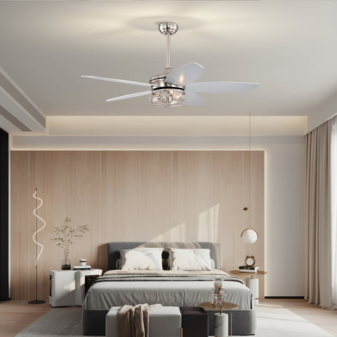 Misty Valley 52in. Industrial Brush Nickel Ceiling Fans with Light,Remote Control Ceiling Fan with for Living Room