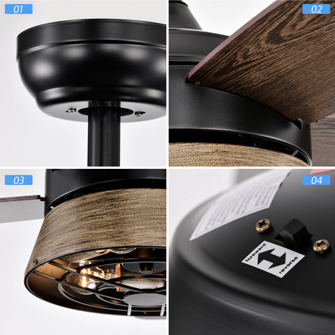 Misty Valley 52in. Modern Industrial Black Ceiling Fan with Remote, Wood Ceiling Fan for Patio Living Room