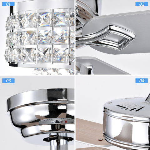 Misty Valley 52in. Modern Glam Crystal Reversible Ceiling Fan with Light for Living Room