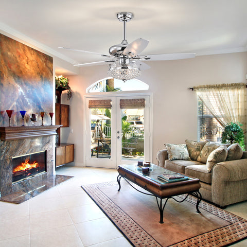 Misty Valley 52in. Modern Crystal Chrome Ceiling Fan with Light,5 Reversible Blade Remote Control Ceiling Fan for Living Room