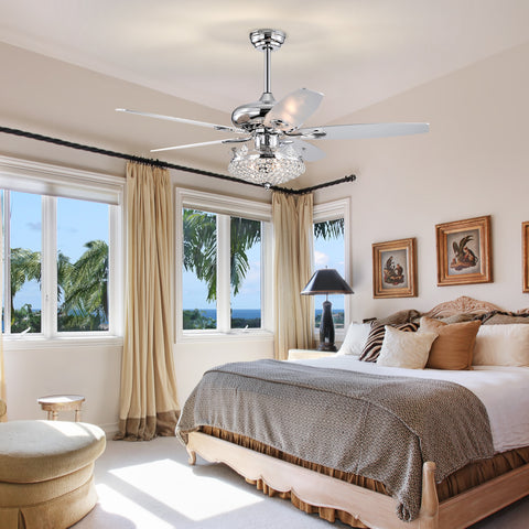 Misty Valley 52in. Modern Crystal Chrome Ceiling Fan with Light,5 Reversible Blade Remote Control Ceiling Fan for Living Room