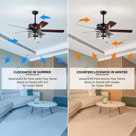 Misty Valley 52in. Ceiling Fan with Light and Remote Control, Ceiling Fan with 5 Blades for Patio Living Room, Bedroom, AC Motor,Industrial style, Matte Black