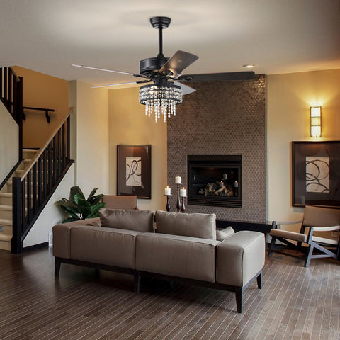 Misty Valley 52in. Modern Glam Crystal Ceiling Fan with Light,3-Speed Reversible Remote Control Ceiling Fan