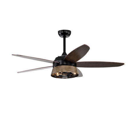 Misty Valley 52in. Modern Industrial Black Ceiling Fan with Remote, Wood Ceiling Fan for Patio Living Room