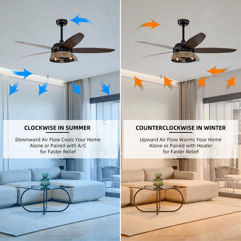 Misty Valley 52in. Modern Industrial Black Ceiling Fan with Remote, Wood Ceiling Fan for Patio Living Room
