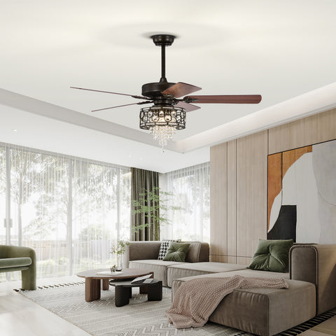 Misty Valley 52in. Industrial Black Ceiling Fan with Light, Remote Control,Wood Ceiling Fan for Living Room