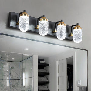 Misty Valley 4-Light Crystal Vanity Lightsfor Bathroo, Black Gold Vintage Vanity Light LED Bathroom Wall