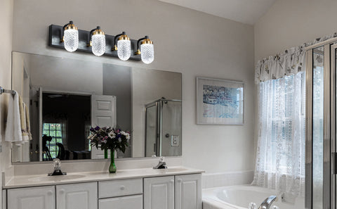 Misty Valley 4-Light Crystal Vanity Lightsfor Bathroo, Black Gold Vintage Vanity Light LED Bathroom Wall