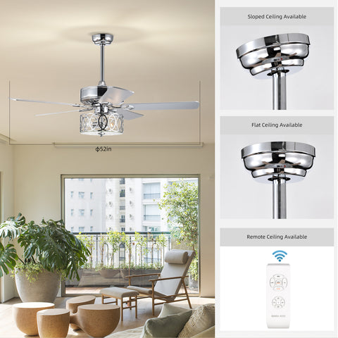 Misty Valley 52in Indoor Modern Chrome Ceiling Fan with Light, Reversible Ceiling Fan with Remote Control