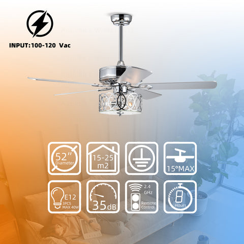 Misty Valley 52in Indoor Modern Chrome Ceiling Fan with Light, Reversible Ceiling Fan with Remote Control