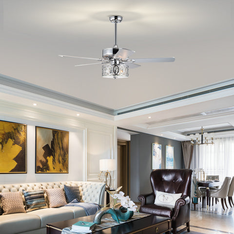 Misty Valley 52in Indoor Modern Chrome Ceiling Fan with Light, Reversible Ceiling Fan with Remote Control
