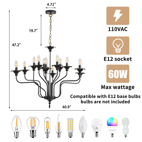 Misty Valley Retro American style stamen-shaped iron chandelier -12 bulbs -E12 lamp holder