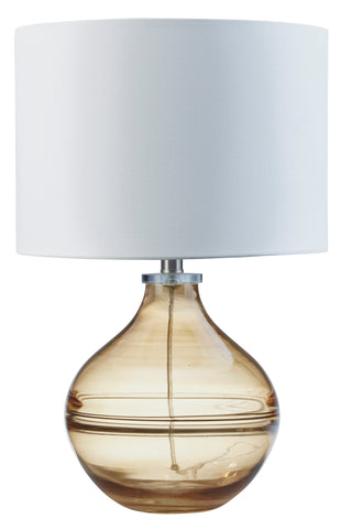 Misty Valley Lemmitt Transparent Amber Contemporary Drum Hardback Fabric Shade Table Lamp