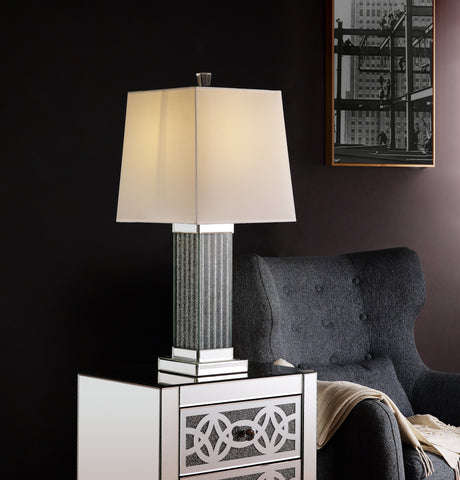 Misty Valley Noralie Cuboid Glass Base Table Lamp, Mirrored & Faux Stones