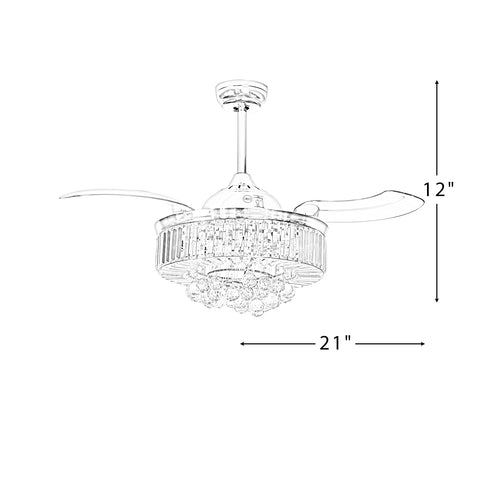 Misty Valley 42in. Bellini Glam French Gold Crystal 3-Blade LED Retractable Ceiling Fan with Remote Control