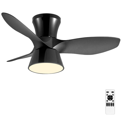 Misty Valley 32in. Modern Black Flush Mount Ceiling Fan with Light,Low Profile Ceiling Fan for Bedroom