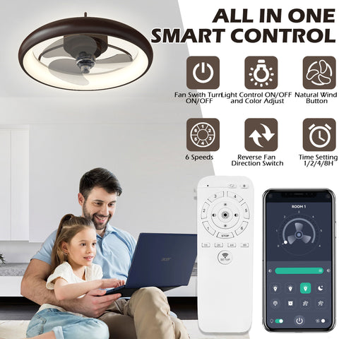 Misty Valley 20in. Modern Dual Control Low Profile Ceiling Fan with Light, Dimmable LED Flush Mount Ceiling Fan for Bedroom