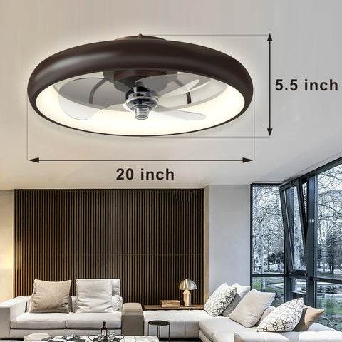 Misty Valley 20in. Modern Dual Control Low Profile Ceiling Fan with Light, Dimmable LED Flush Mount Ceiling Fan for Bedroom