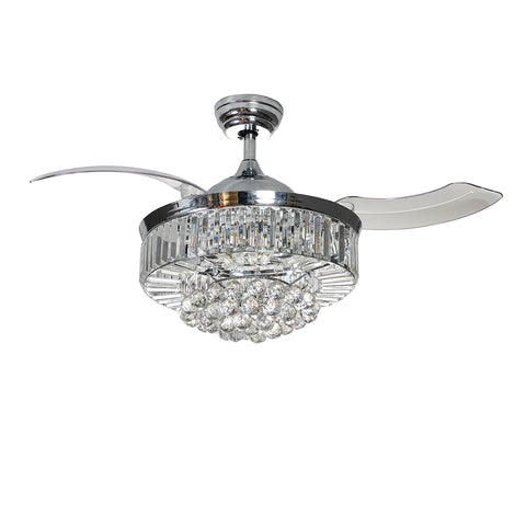 Misty Valley 42in. Bellini Glam Chrome Crystal 3-Blade LED Retractable Ceiling Fan with Remote Control