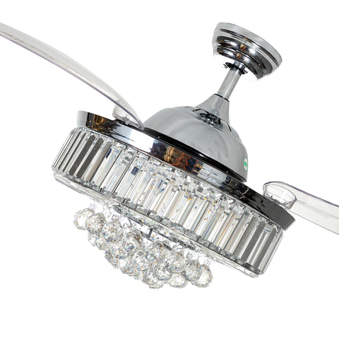 Misty Valley 42in. Bellini Glam Chrome Crystal 3-Blade LED Retractable Ceiling Fan with Remote Control