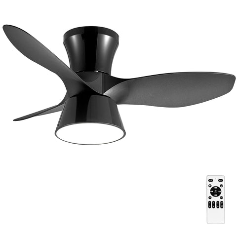 Misty Valley 32in. Modern Black Flush Mount Ceiling Fan with Light,Low Profile Ceiling Fan for Bedroom