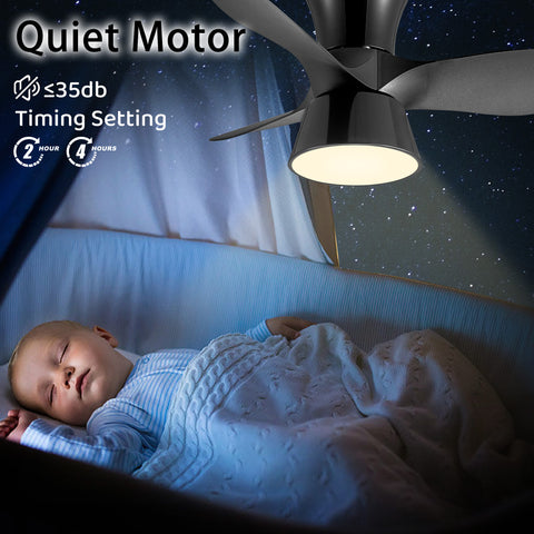 Misty Valley 32in. Modern Black Flush Mount Ceiling Fan with Light,Low Profile Ceiling Fan for Bedroom