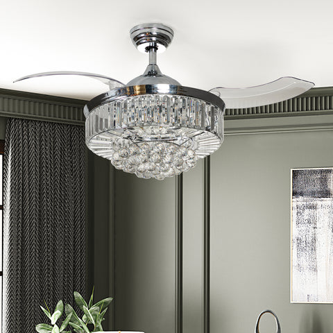 Misty Valley 42in. Bellini Glam Chrome Crystal 3-Blade LED Retractable Ceiling Fan with Remote Control