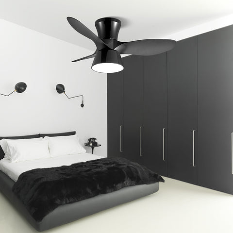 Misty Valley 32in. Modern Black Flush Mount Ceiling Fan with Light,Low Profile Ceiling Fan for Bedroom