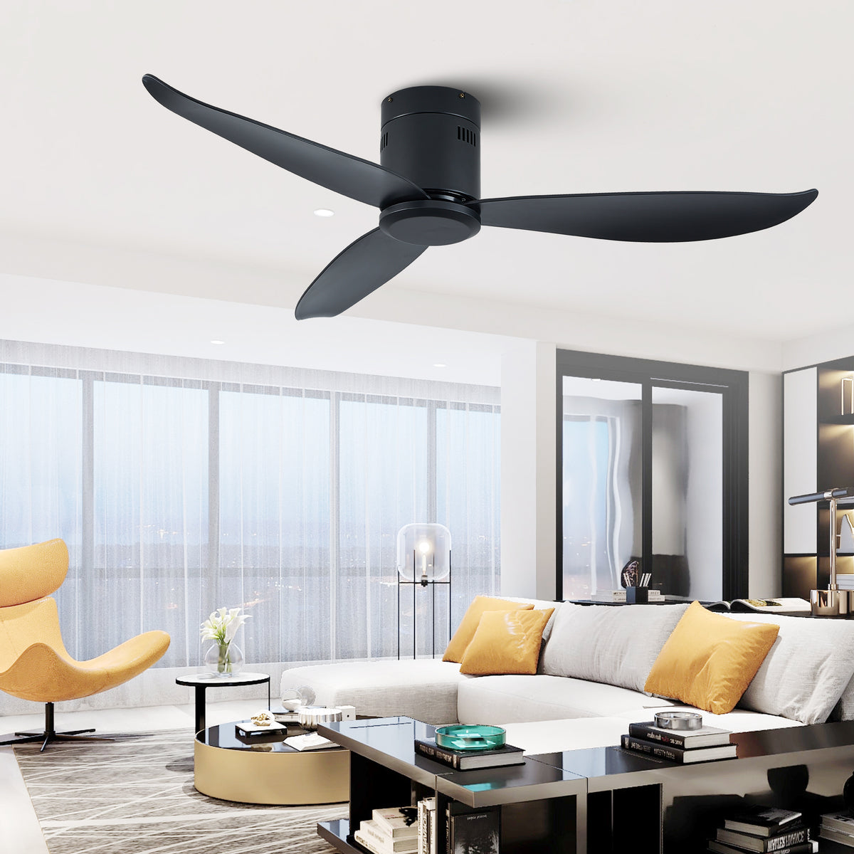 Misty Valley 5in. Low Profile Ceiling Fan Without Light, Black Flush Mount Ceiling Fans No Lights