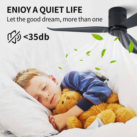 Misty Valley 32in. Modern Black Flush Mount Ceiling Fan with Light,Low Profile Ceiling Fan for Bedroom