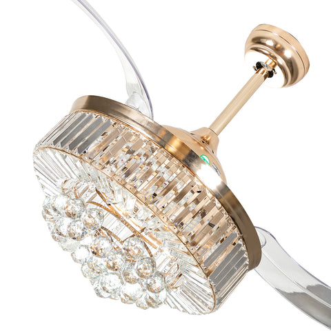 Misty Valley 42in. Bellini Glam French Gold Crystal 3-Blade LED Retractable Ceiling Fan with Remote Control