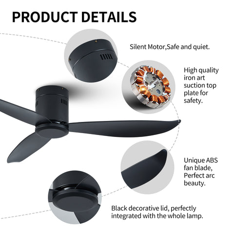Misty Valley 5in. Low Profile Ceiling Fan Without Light, Black Flush Mount Ceiling Fans No Lights