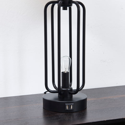 Misty Valley Modern Industrial Matte Black Metal USB Table Lamp (Set of 2)