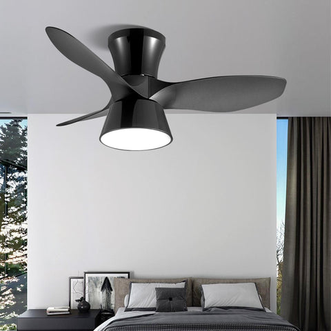 Misty Valley 32in. Modern Black Flush Mount Ceiling Fan with Light,Low Profile Ceiling Fan for Bedroom