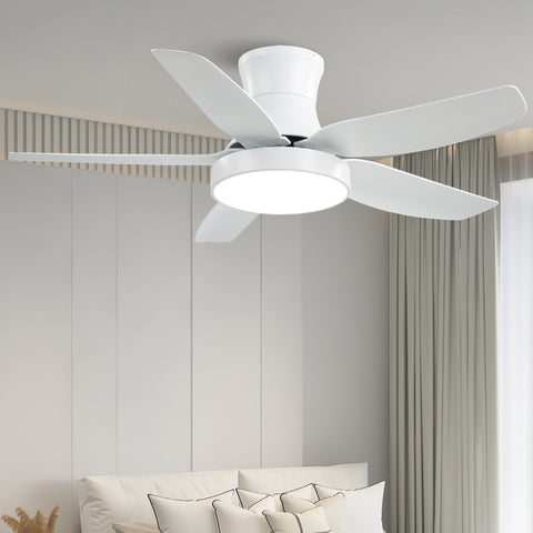 Misty Valley 46in White Indoor Low Profile Ceiling Fan with LED Light and Remote Control,Ultra Quiet Flush Mount Ceiling Fan with 6 Speed DC Motor