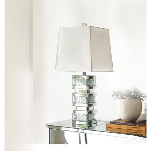 Misty Valley Nysa Modern Classic Drum Shaped Shade Table Lamp in Mirrored & Faux Crystals