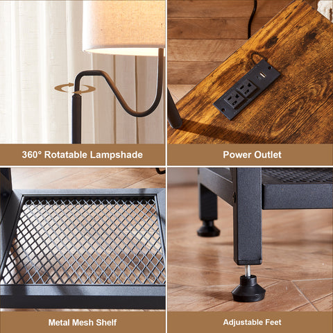 Misty Valley Side Table End Table with Floor Lamp for Living Room, Bedroom